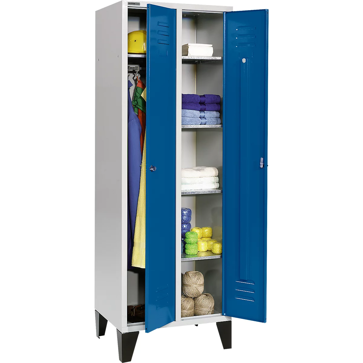 Schäfer Shop Select Kleiderspind, mit 2 Abteilen, mit Füßen, Drehriegelverschluss, lichtgrau/enzianblau
