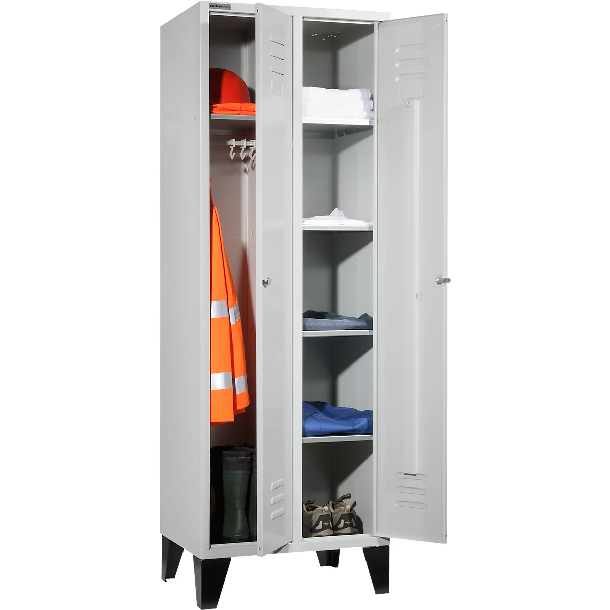Schäfer Shop Select Kleiderspind, mit 2 Abteilen, mit Füßen, Drehriegelverschluss, lichtgrau/lichtgrau