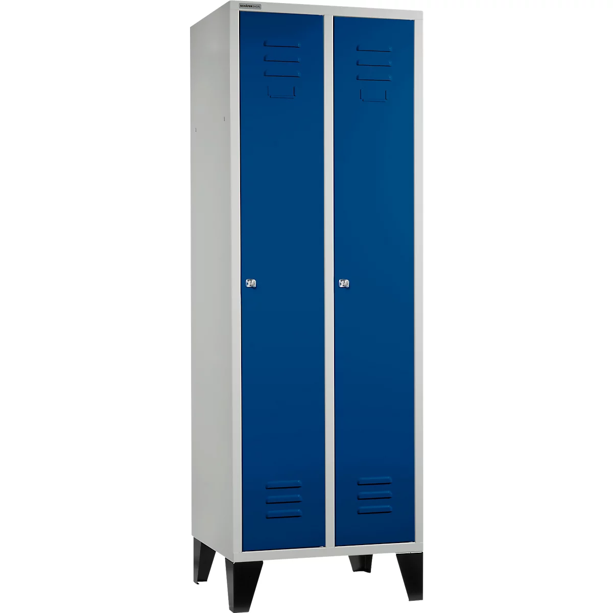 Schäfer Shop Select Kleiderspind, mit 2 Abteilen, mit Füßen, Zylinderschloss, lichtgrau/enzianblau
