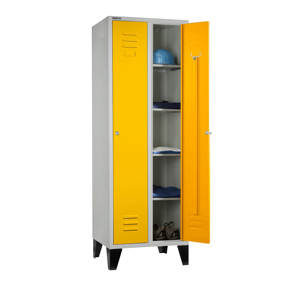Schäfer Shop Select Kleiderspind, mit 2 Abteilen, mit Füßen, Zylinderschloss, lichtgrau/gelb