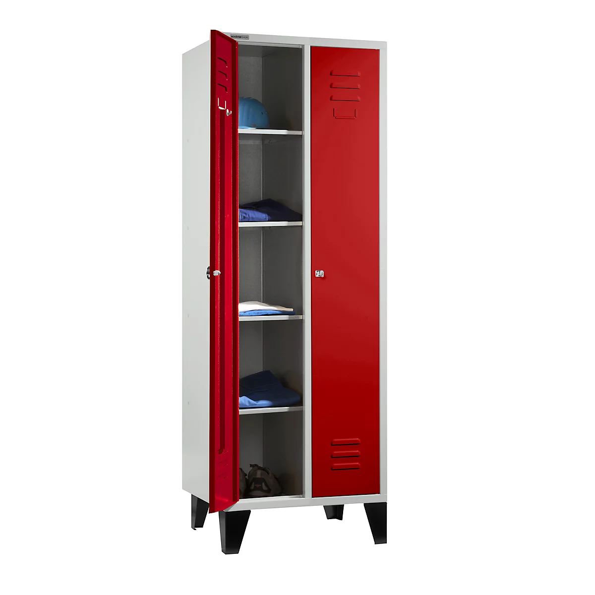 Schäfer Shop Select Kleiderspind, mit 2 Abteilen, mit Füßen, Zylinderschloss, lichtgrau/rot
