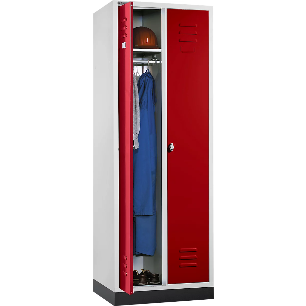 Schäfer Shop Select Kleiderspind, mit 2 Abteilen, mit Sockel, Drehriegelverschluss, lichtgrau/rot