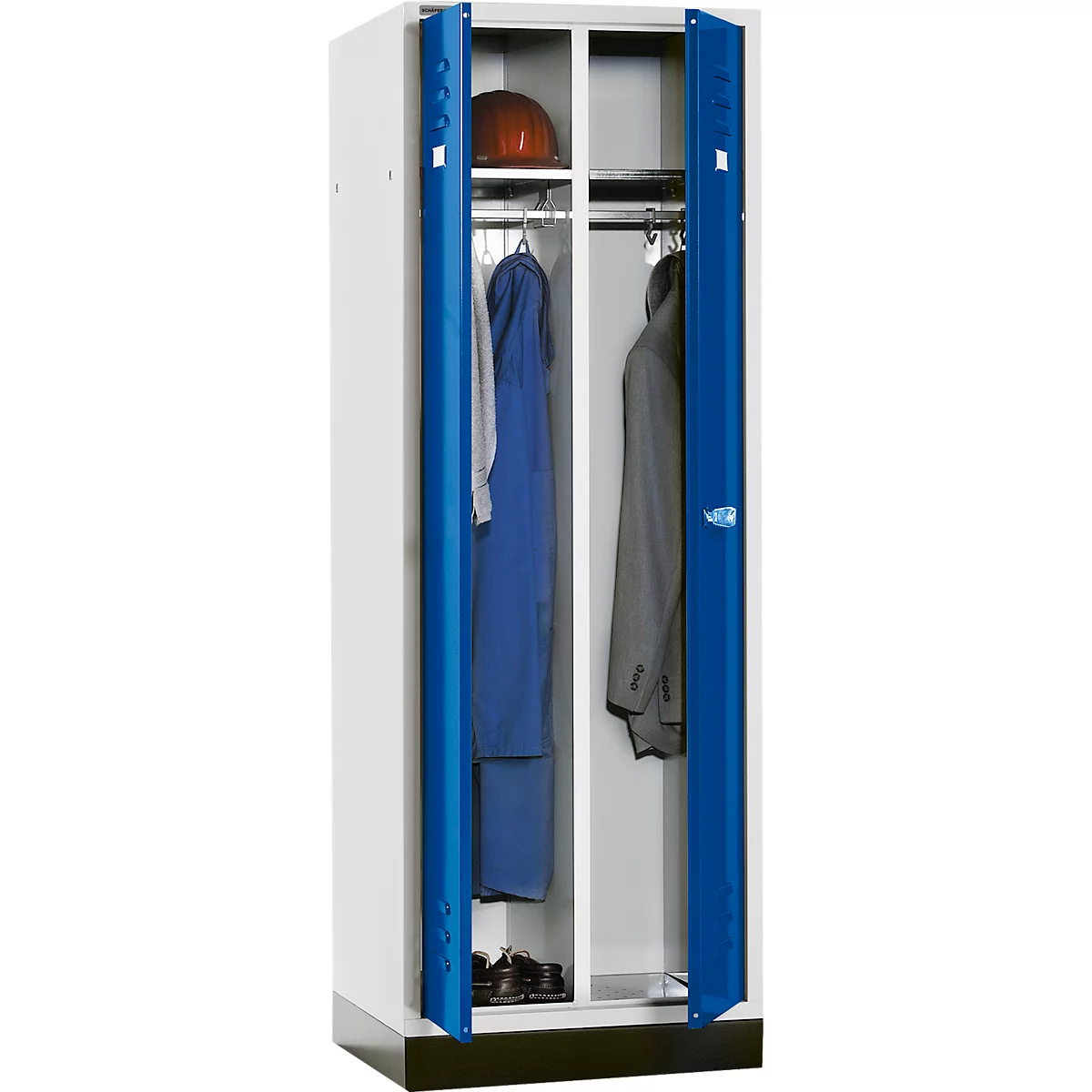 Schäfer Shop Select Kleiderspind, mit 2 Abteilen, mit Sockel, Zylinderschloss, lichtgrau/enzianblau