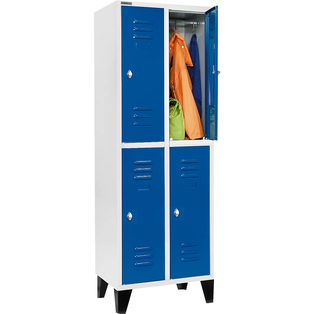 Schäfer Shop Select Kleiderspind, mit 2 x 2 Abteilen, 300 mm, mit Füßen, Drehriegelverschluss, Tür enzianblau