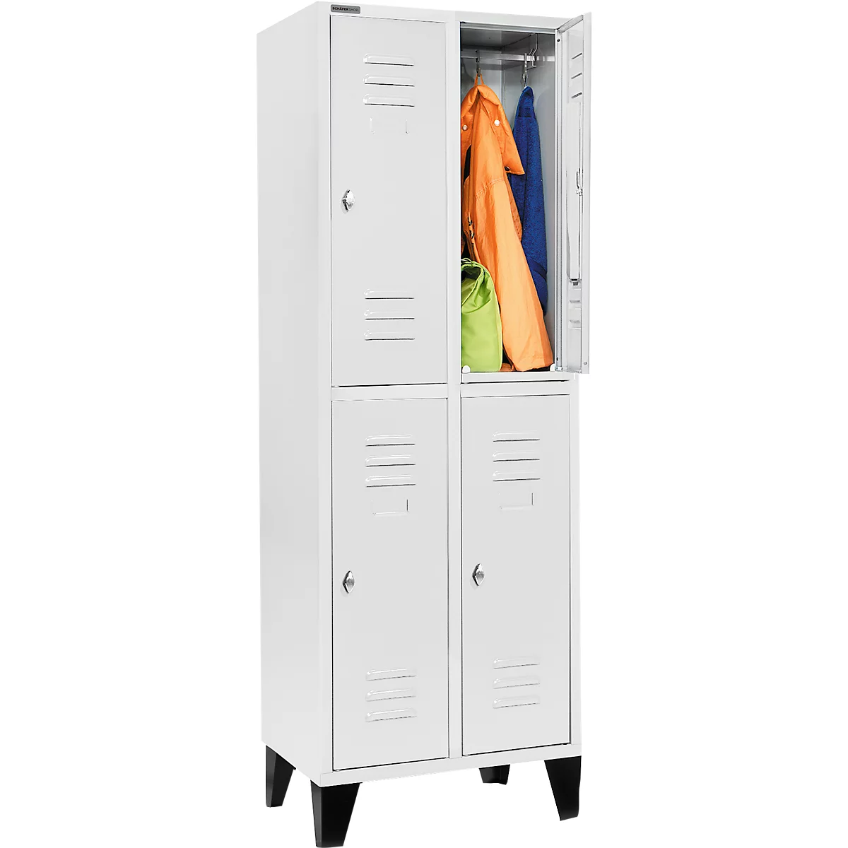 Schäfer Shop Select Kleiderspind, mit 2 x 2 Abteilen, 300 mm, mit Füßen, Drehriegelverschluss, Tür lichtgrau