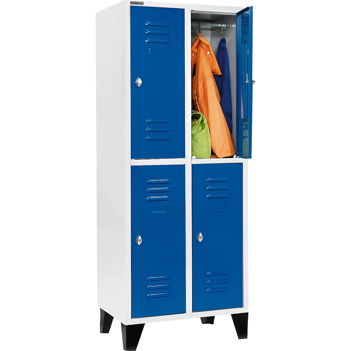 Schäfer Shop Select Kleiderspind mit 2 x 2 Abteilen, 400 mm, mit Füßen, Drehriegelverschluss, Tür enzianblau