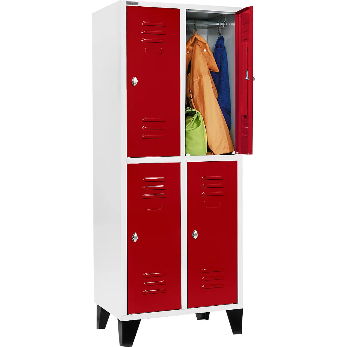Schäfer Shop Select Kleiderspind mit 2 x 2 Abteilen, 400 mm, mit Füßen, Drehriegelverschluss, Tür rubinrot