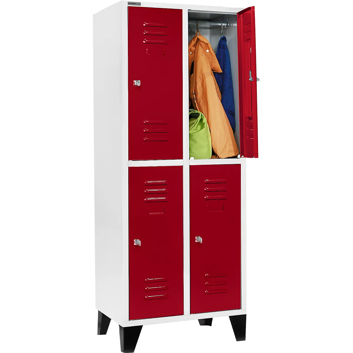 Schäfer Shop Select Kleiderspind mit 2 x 2 Abteilen, 400 mm, mit Füßen, Zylinderschloss, Tür rubinrot