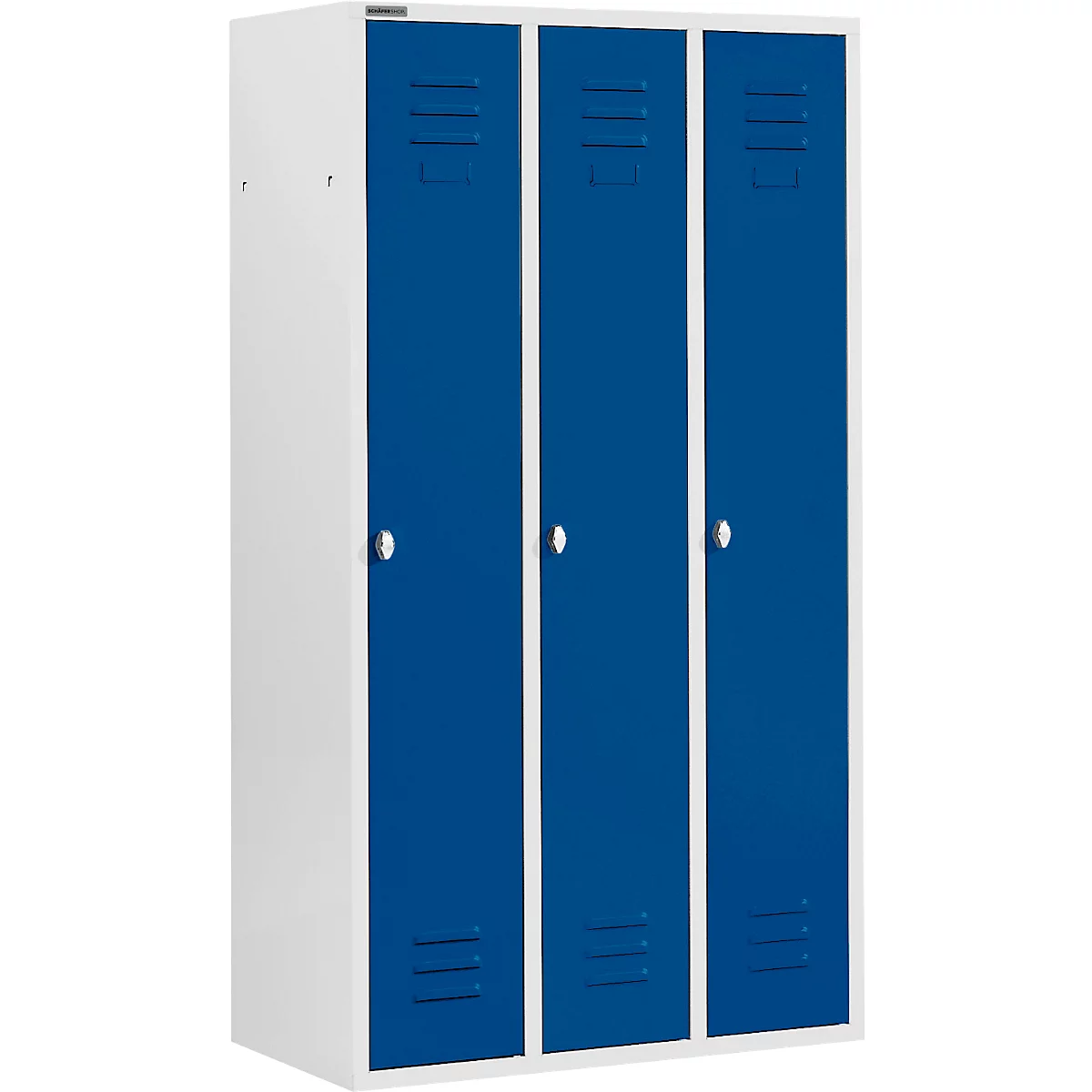 Schäfer Shop Select Kleiderspind mit 3 Abteilen, Drehriegelverschluss, lichtgrau/enzianblau