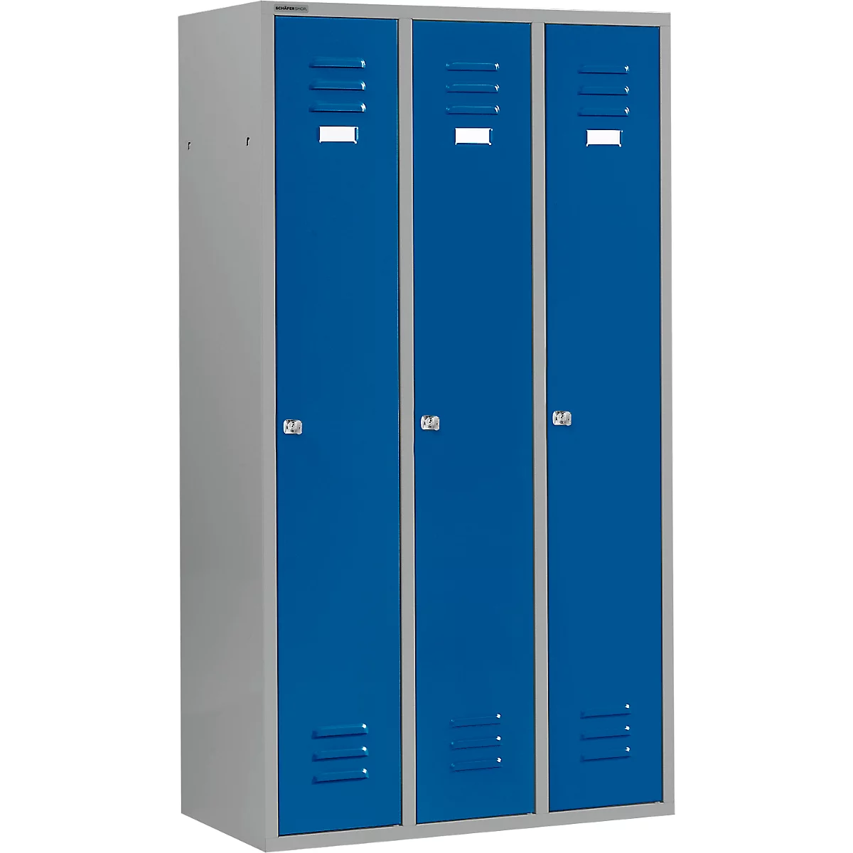 Schäfer Shop Select Kleiderspind mit 3 Abteilen, Zylinderschloss, hellsilber/enzianblau
