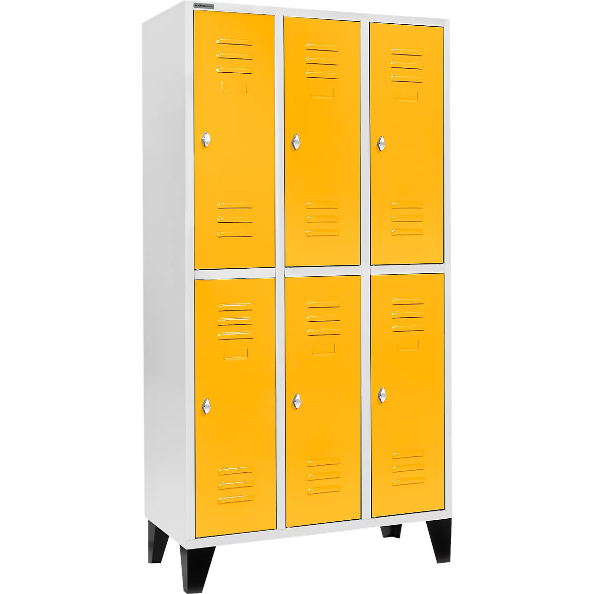 Schäfer Shop Select Kleiderspind, mit 3 x 2 Abteilen, 300 mm, mit Füßen, Drehriegelverschluss, Tür gelb