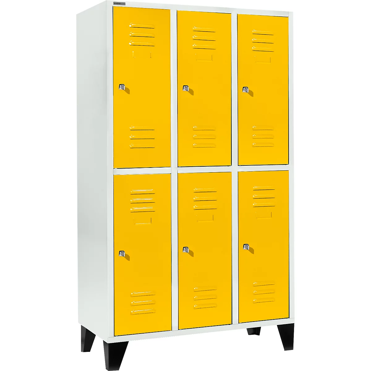 Schäfer Shop Select Kleiderspind, mit 3 x 2 Abteilen, 400 mm, mit Füßen, Zylinderschloss, Tür rapsgelb