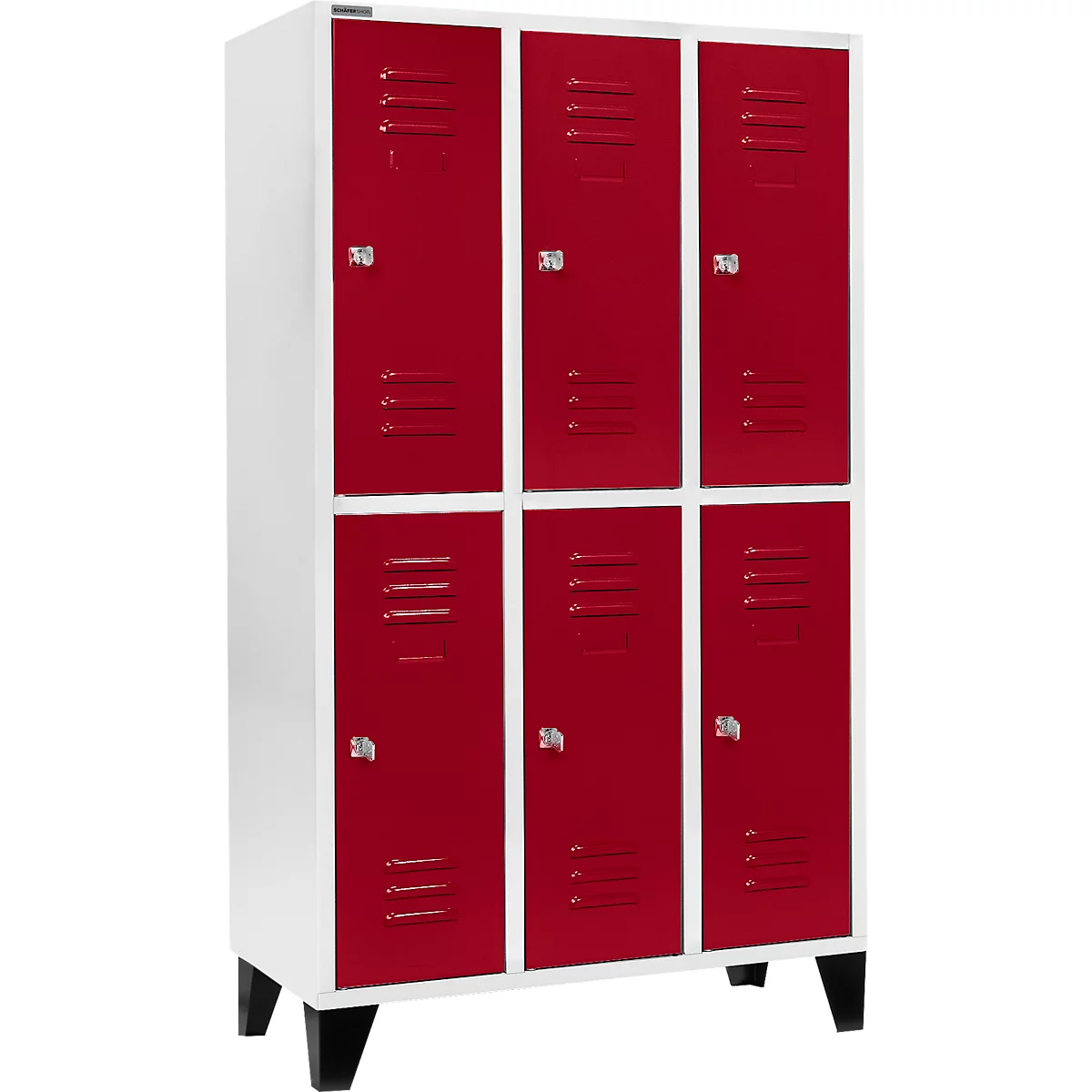 Schäfer Shop Select Kleiderspind, mit 3 x 2 Abteilen, 400 mm, mit Füßen, Zylinderschloss, Tür rubinrot