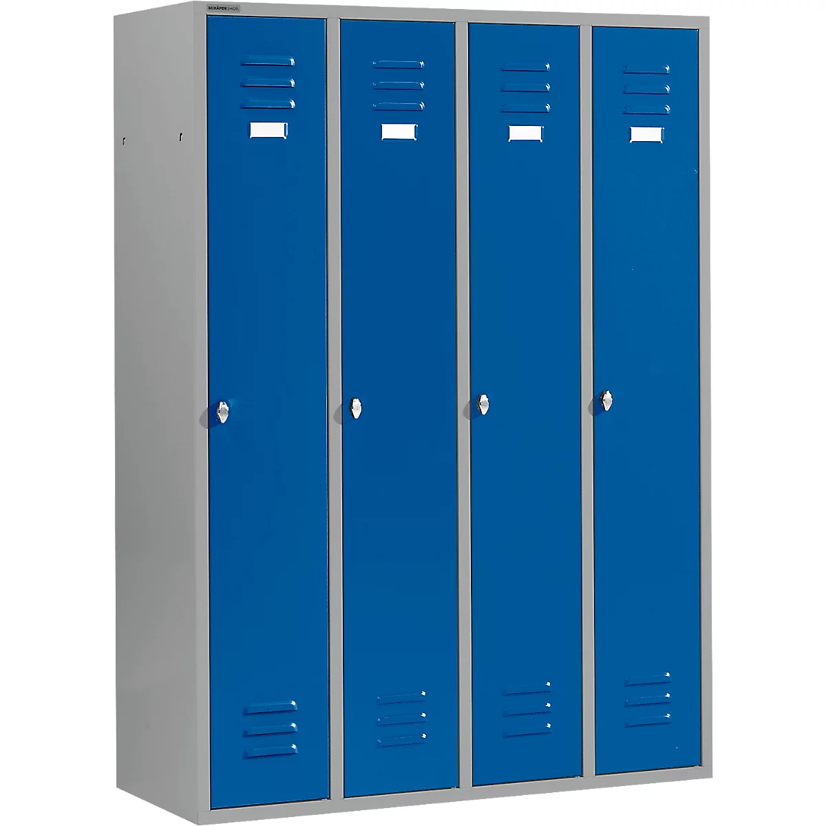 Schäfer Shop Select Kleiderspind mit 4 Abteilen, Drehriegelverschluss, hellsilber/enzianblau