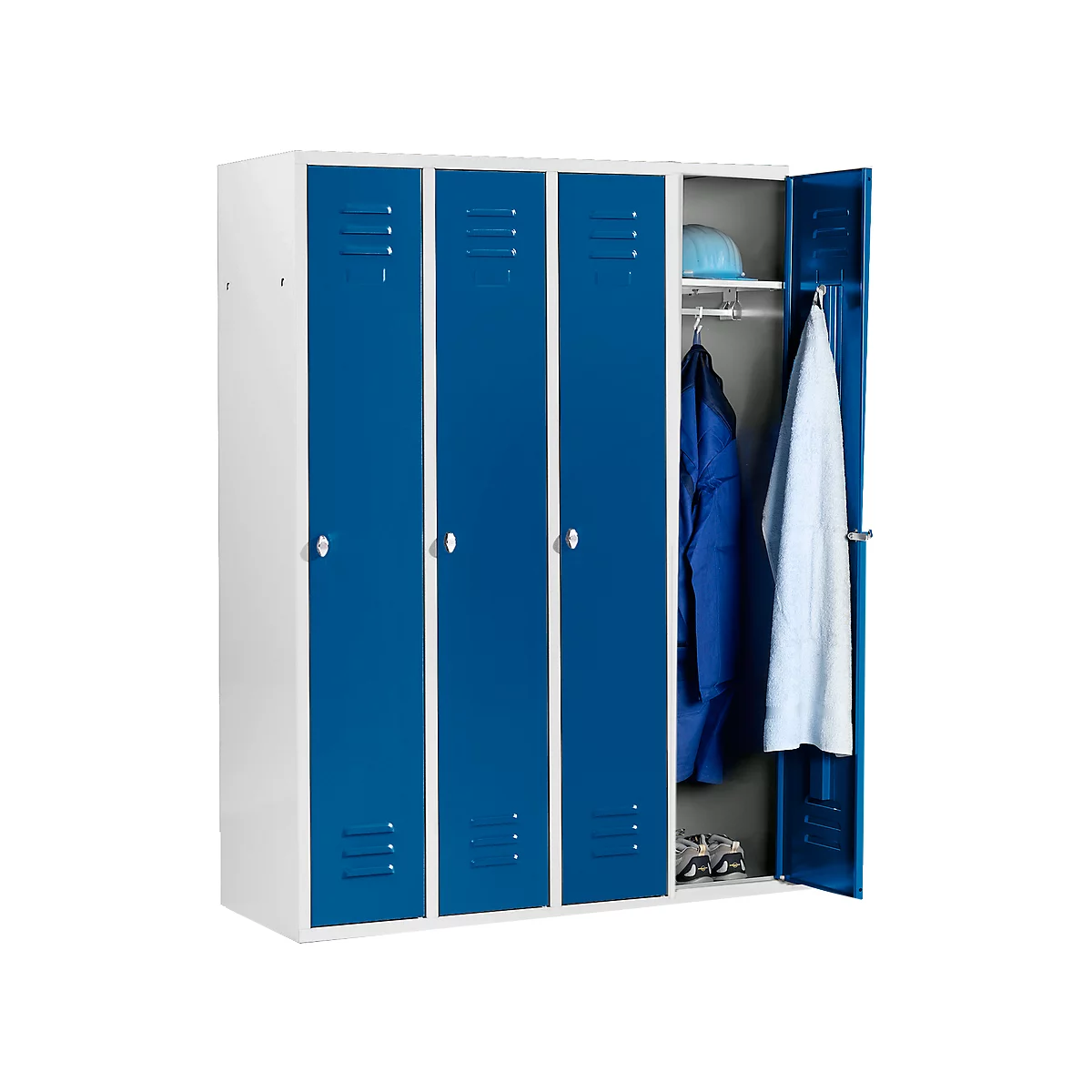Schäfer Shop Select Kleiderspind mit 4 Abteilen, Drehriegelverschluss, lichtgrau/enzianblau