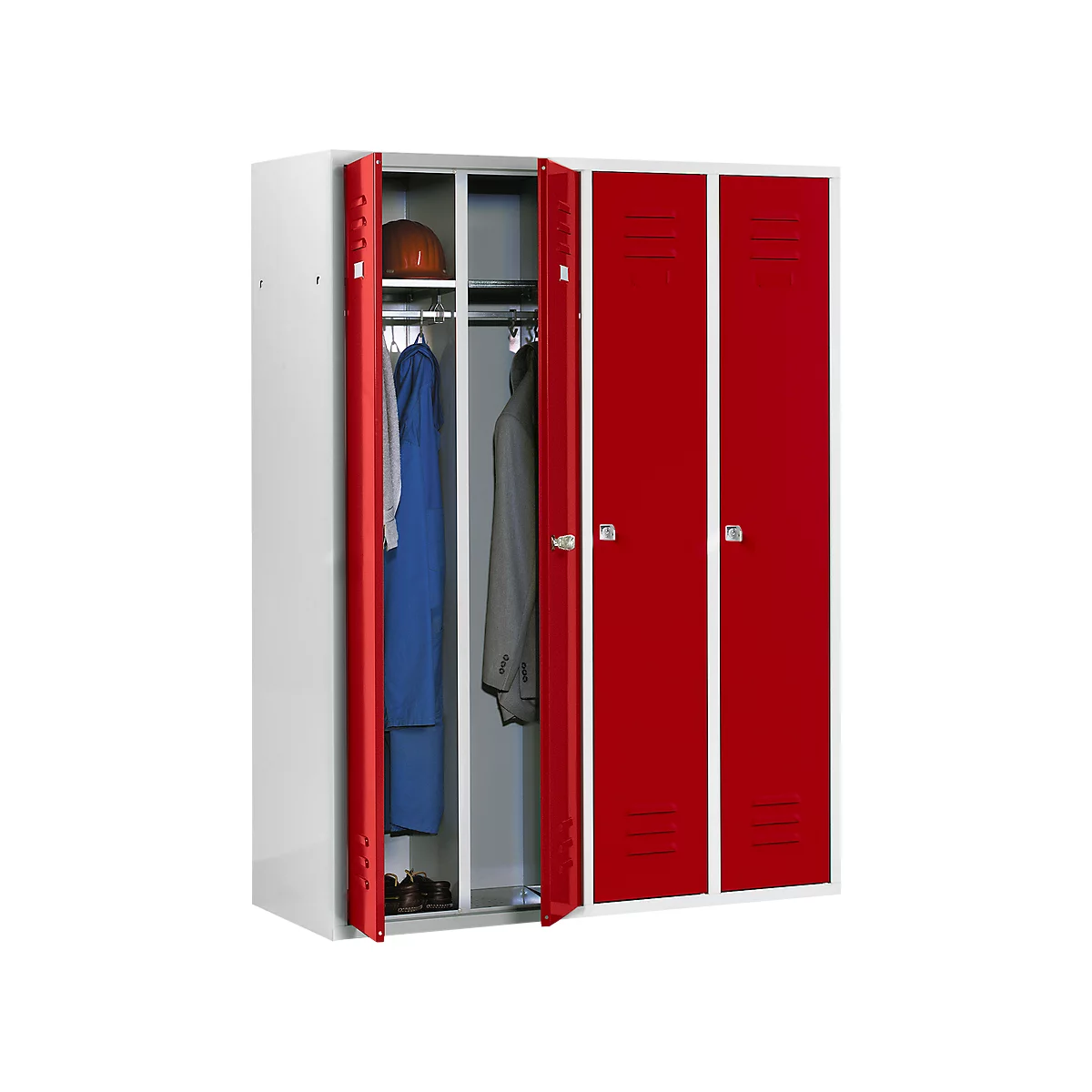 Schäfer Shop Select Kleiderspind mit 4 Abteilen, Zylinderschloss, lichtgrau/rot