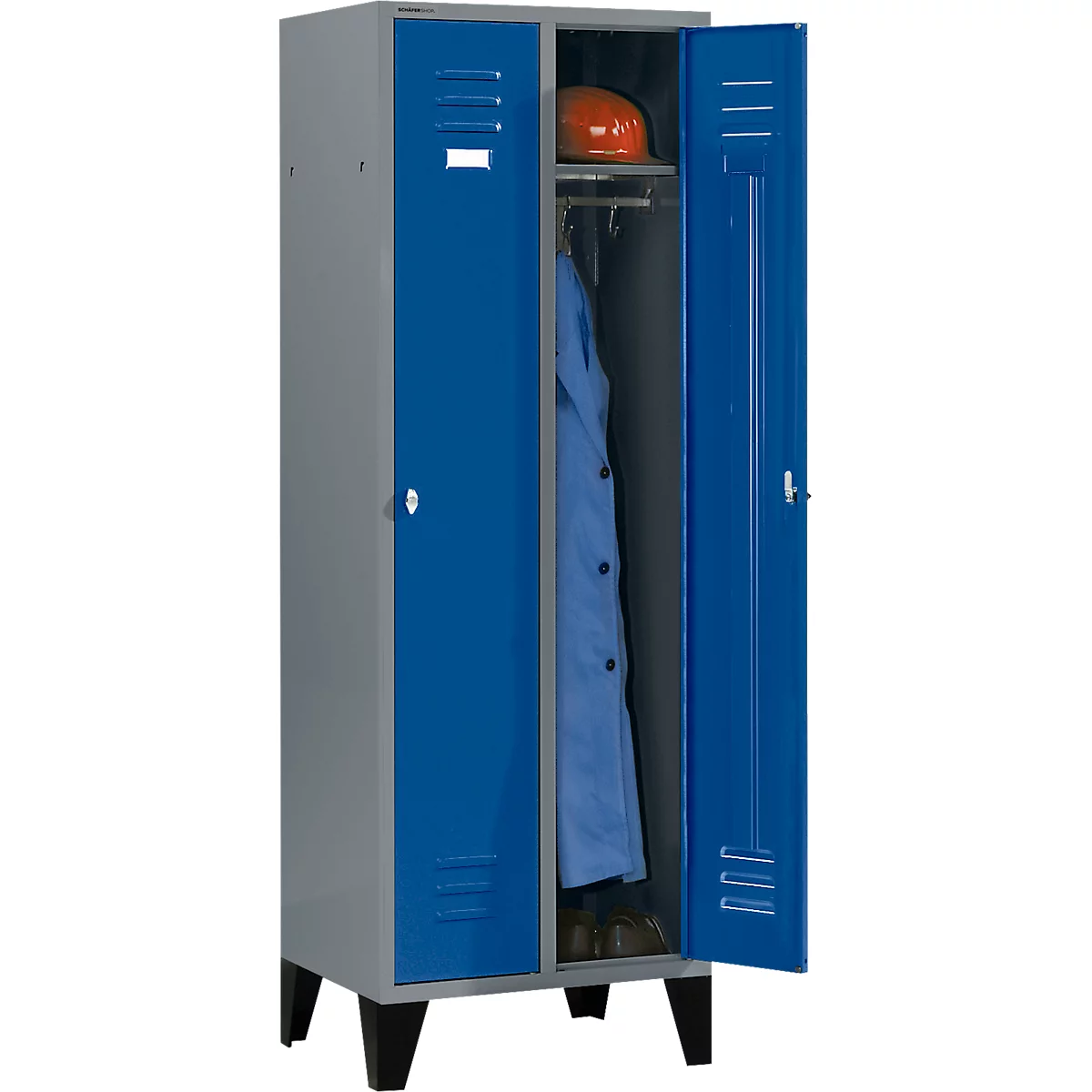 Schäfer Shop Select Kleiderspind mit Füßen, Drehriegelverschluss, hellsilber/blau