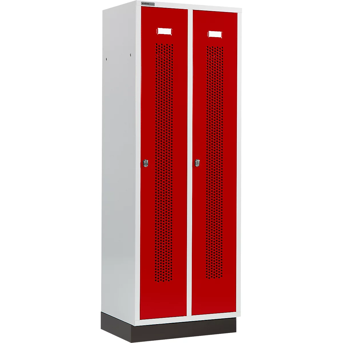 Schäfer Shop Select Kleiderspind, mit gelochten Streifen, 2 Abteile, 300 mm, mit Sockel, Drehriegelverschluss, Tür rubinrot