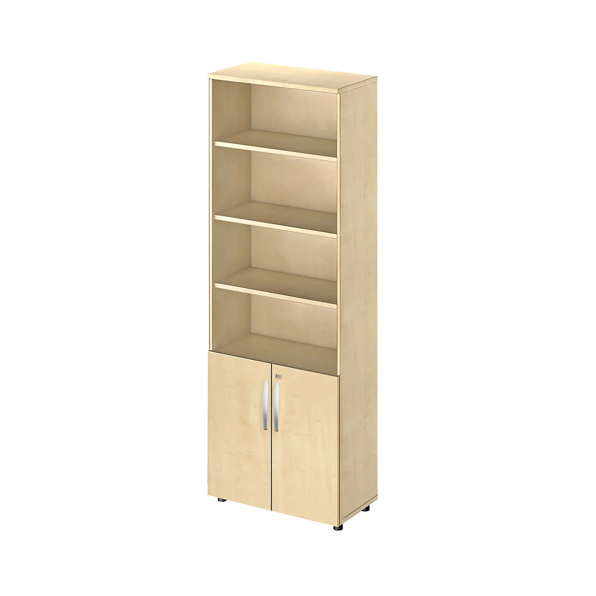 Schäfer Shop Select Kombischrank LOGIN, oben 4 Regale, unten 2 Ordnerhöhen mit Türen, B 800 x T 420 x H 2240 mm, Ahorn Dekor/Ahorn Dekor