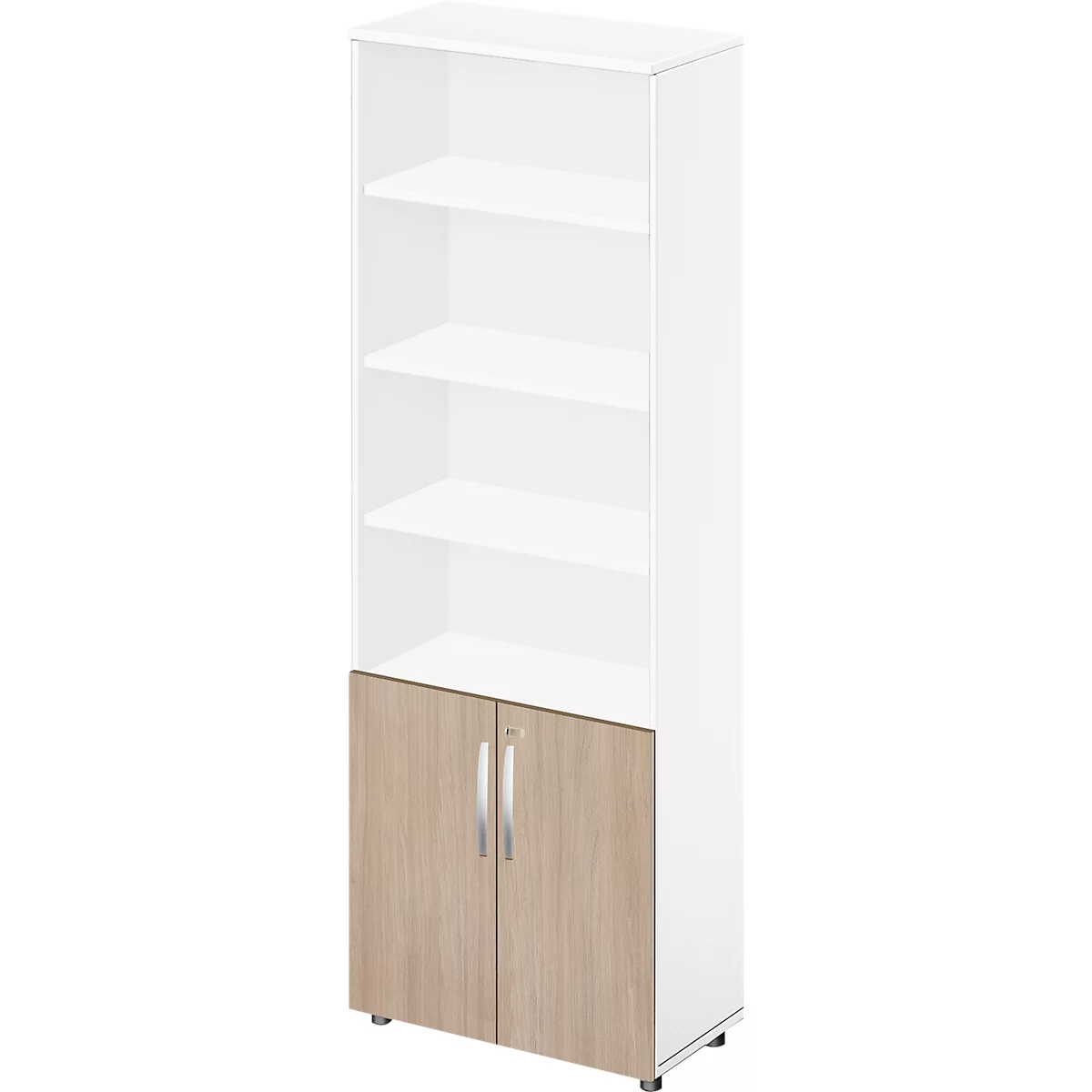 Schäfer Shop Select Kombischrank LOGIN, oben 4 Regale, unten 2 Ordnerhöhen mit Türen, B 800 x T 420 x H 2240 mm, weiß/Eiche