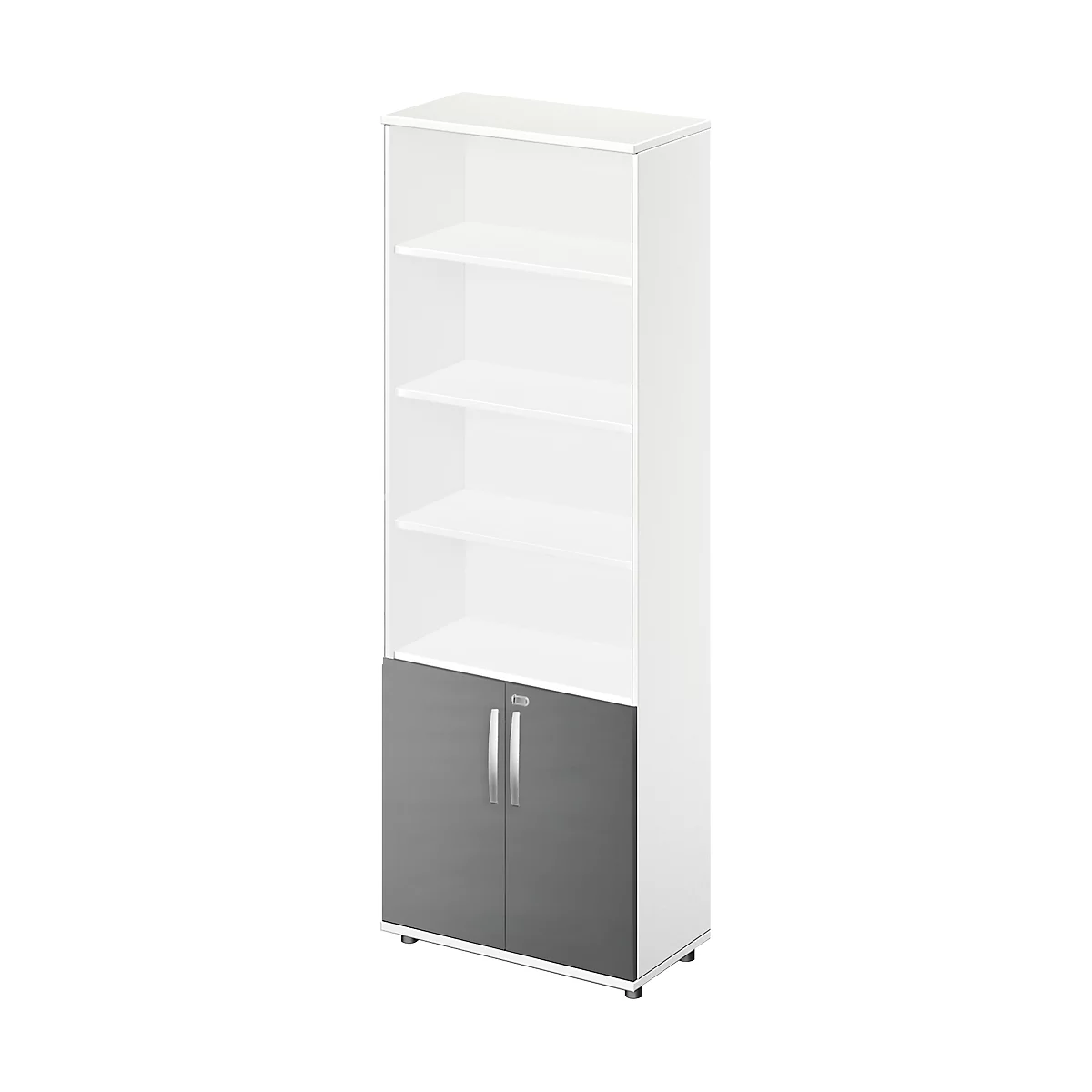 Schäfer Shop Select Kombischrank LOGIN, oben 4 Regale, unten 2 Ordnerhöhen mit Türen, B 800 x T 420 x H 2240 mm, weiß/graphit
