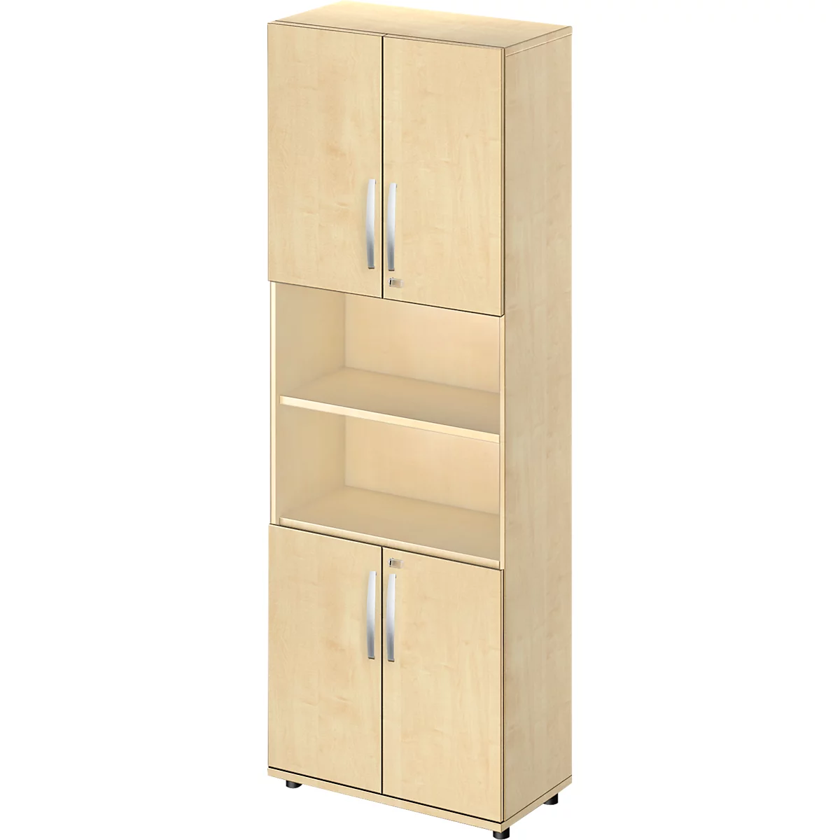 Schäfer Shop Select Kombischrank LOGIN, oben und unten 2 Ordnerhöhen mit Tür, Mitte Regal, B 800 x T 420 x H 2240 mm, Ahorn Dekor/Ahorn Dekor