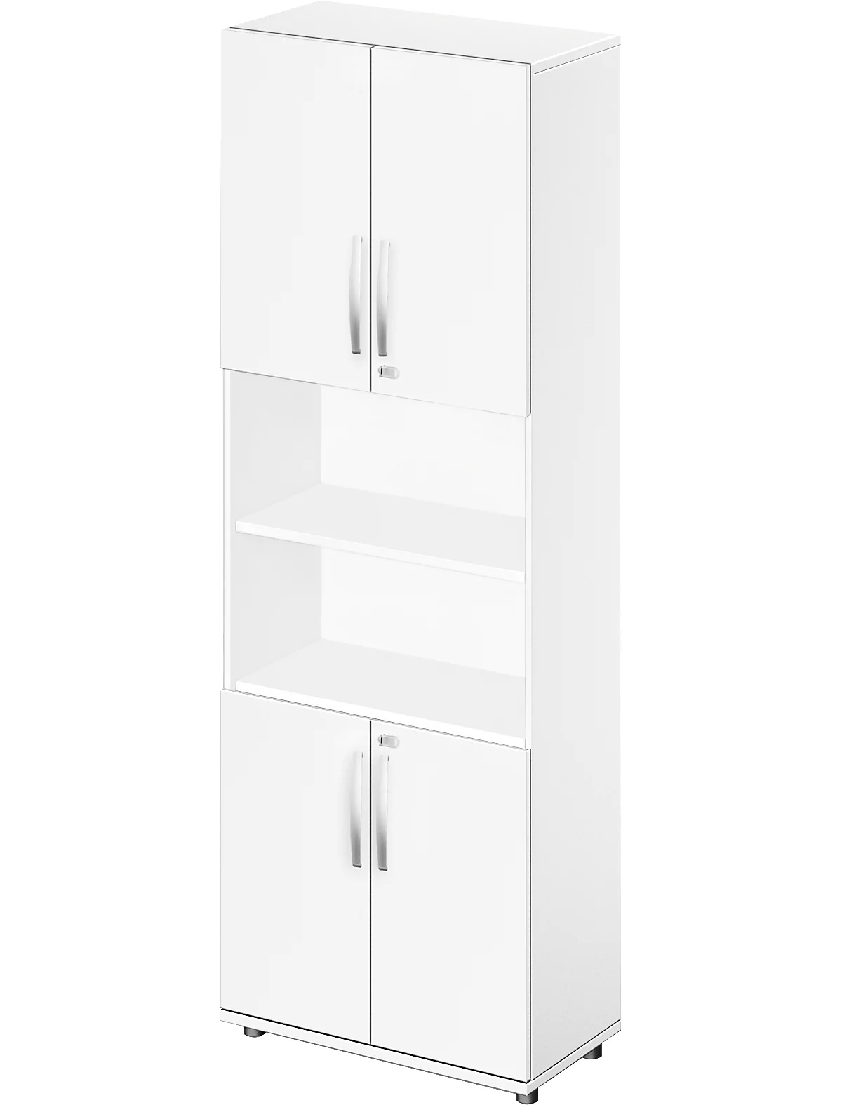Schäfer Shop Select Kombischrank LOGIN, oben und unten 2 Ordnerhöhen mit Tür, Mitte Regal, B 800 x T 420 x H 2240 mm, weiß/weiß