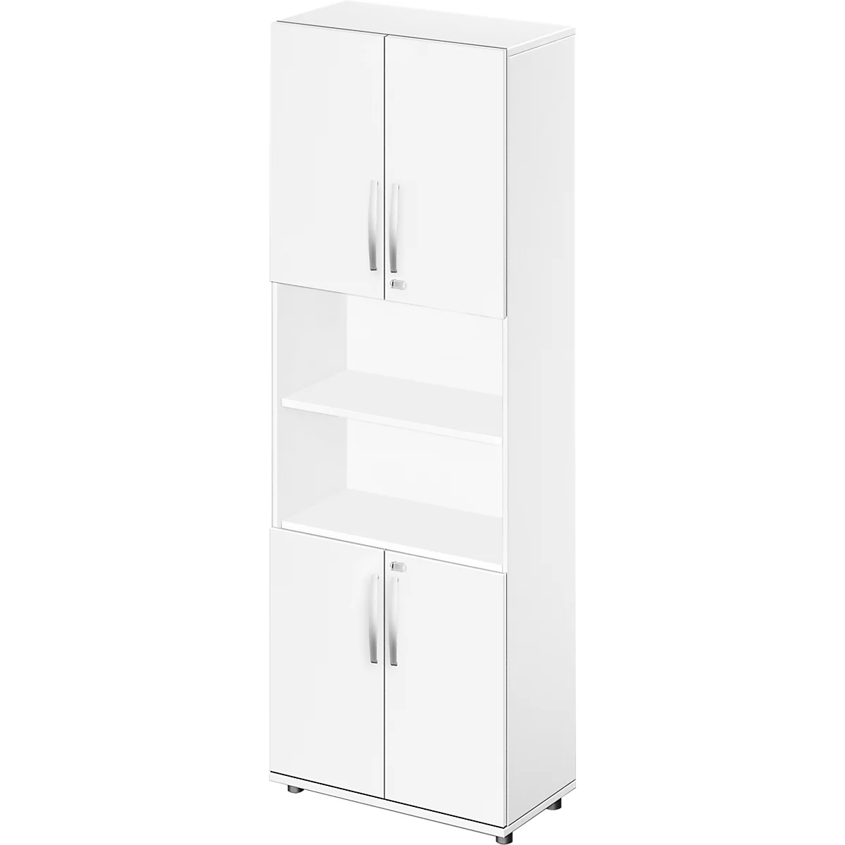 Schäfer Shop Select Kombischrank LOGIN, oben und unten 2 Ordnerhöhen mit Tür, Mitte Regal, B 800 x T 420 x H 2240 mm, weiß/weiß