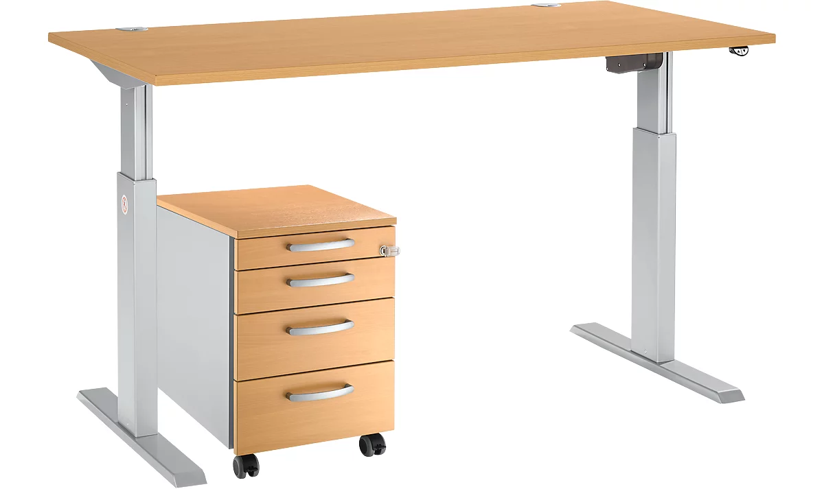 Büro Set höhenverstellbarer Schreibtisch 180 cm und Rollcontainer LUGA