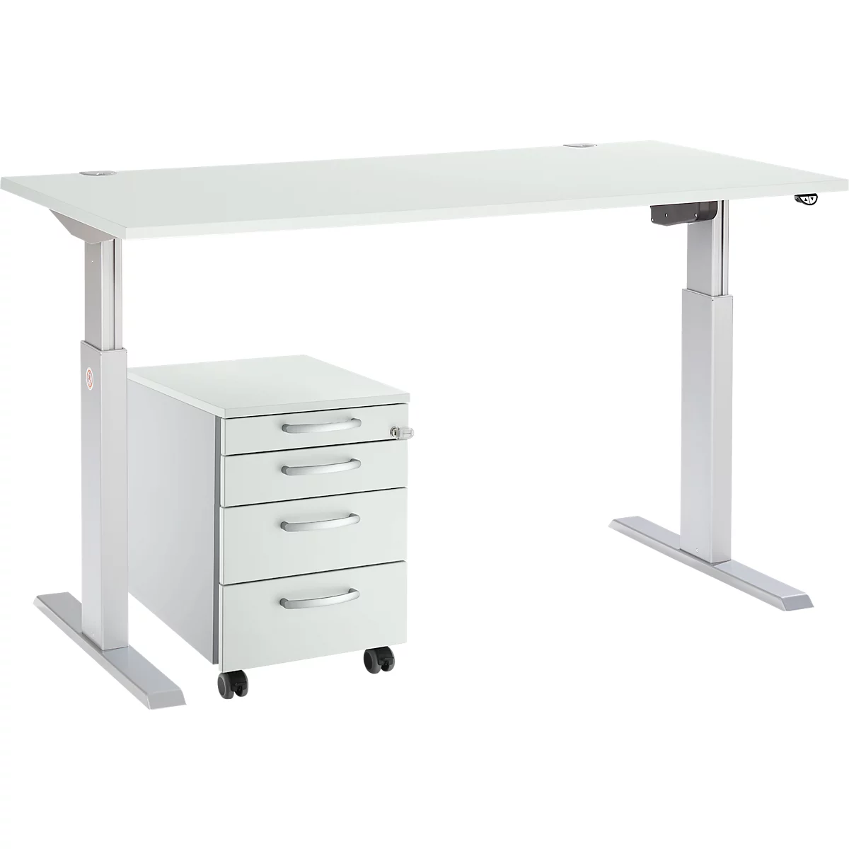 Schäfer Shop Select Komplettset Schreibtisch und Rollcontainer ERGO-T, einstufig höhenverstellbar, Tisch B 1600 mm, lichtgrau 