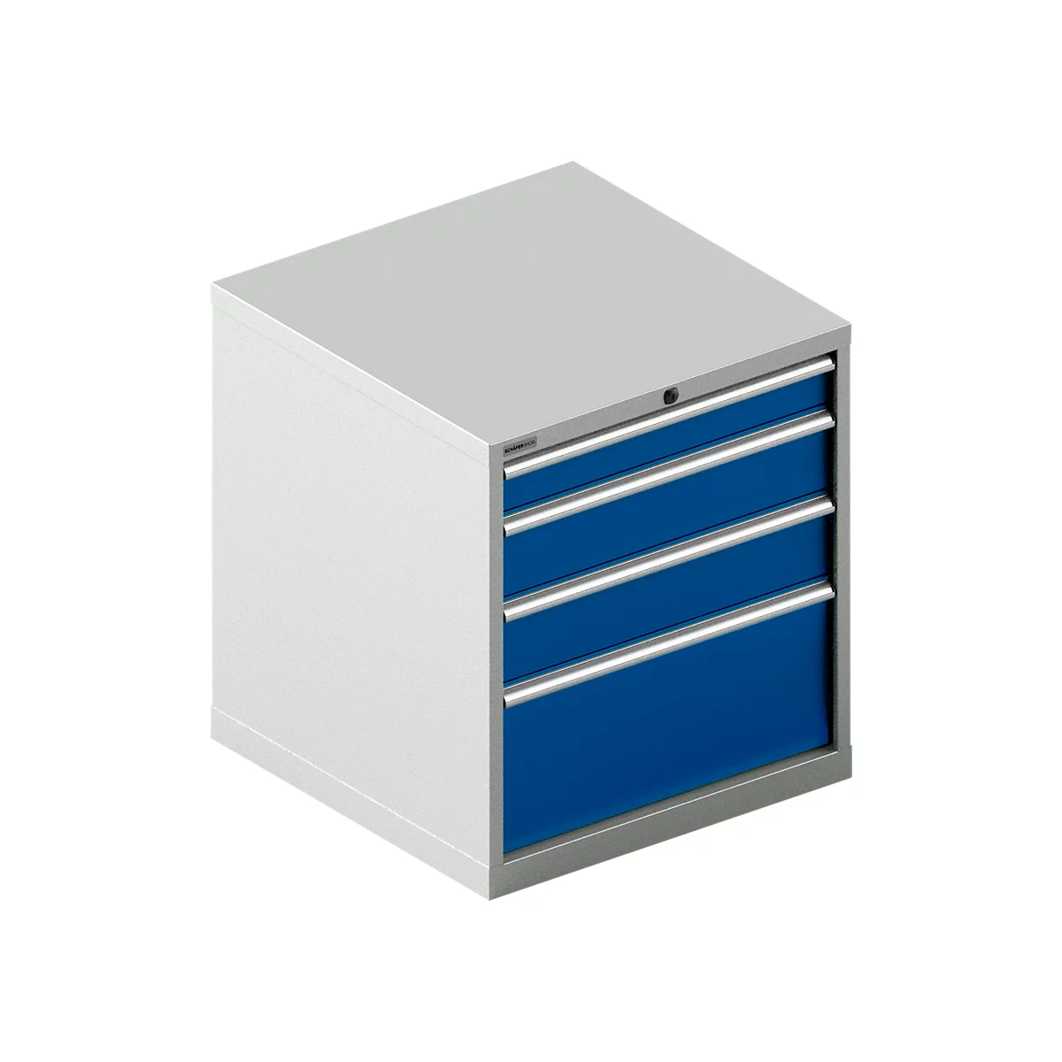 Schäfer Shop Select Ladekast 36-36, 4 laden, tot 200 kg, B 717 x D 717 x D 725 x H 800 mm, lichtgrijs/enziumblauw