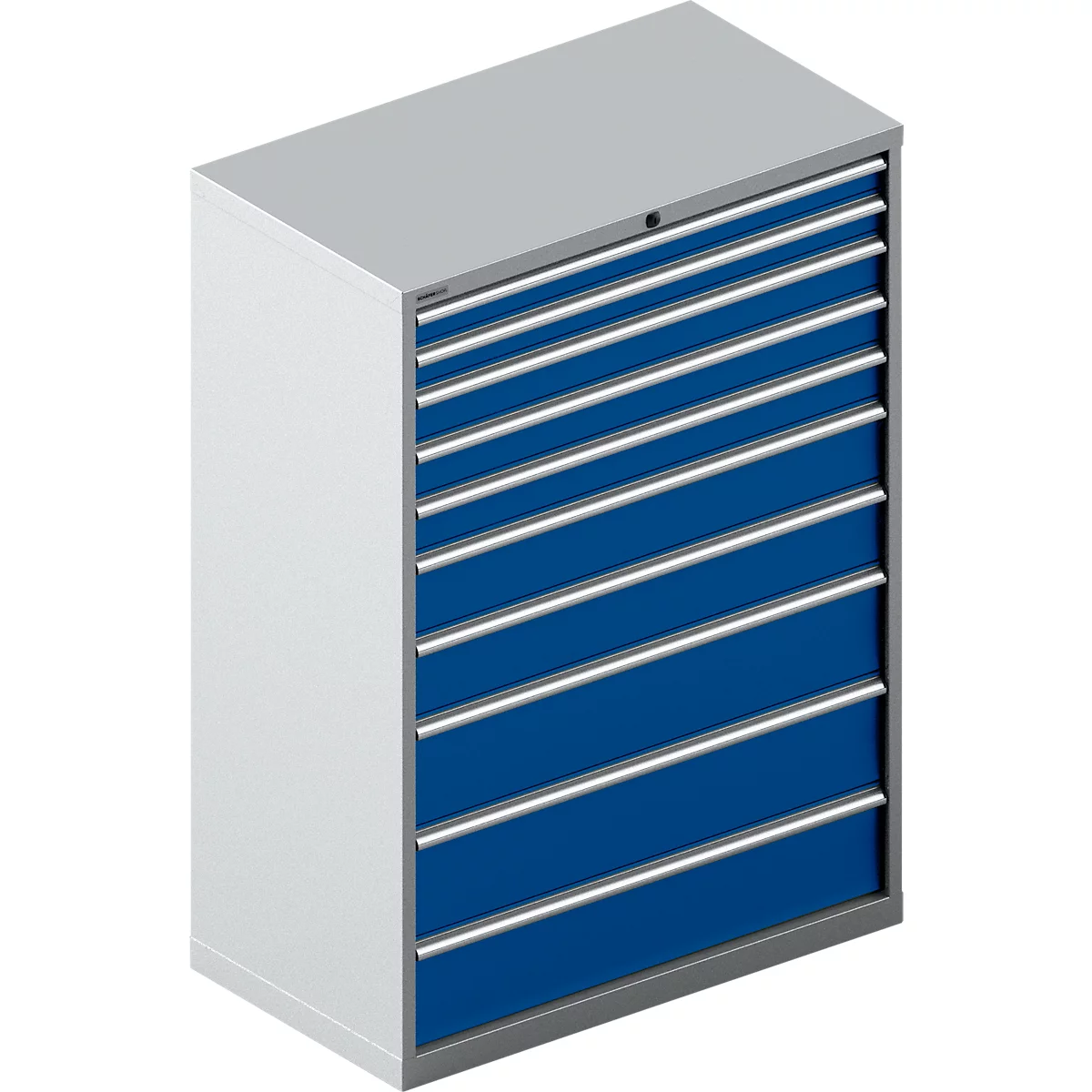 Schäfer Shop Select Ladekast 54-27, 10 laden, tot 200 kg, B 1023 x D 572 x D 572 x H 1450 mm, wit/enziumblauw, met een lengte van 2,5 meter.