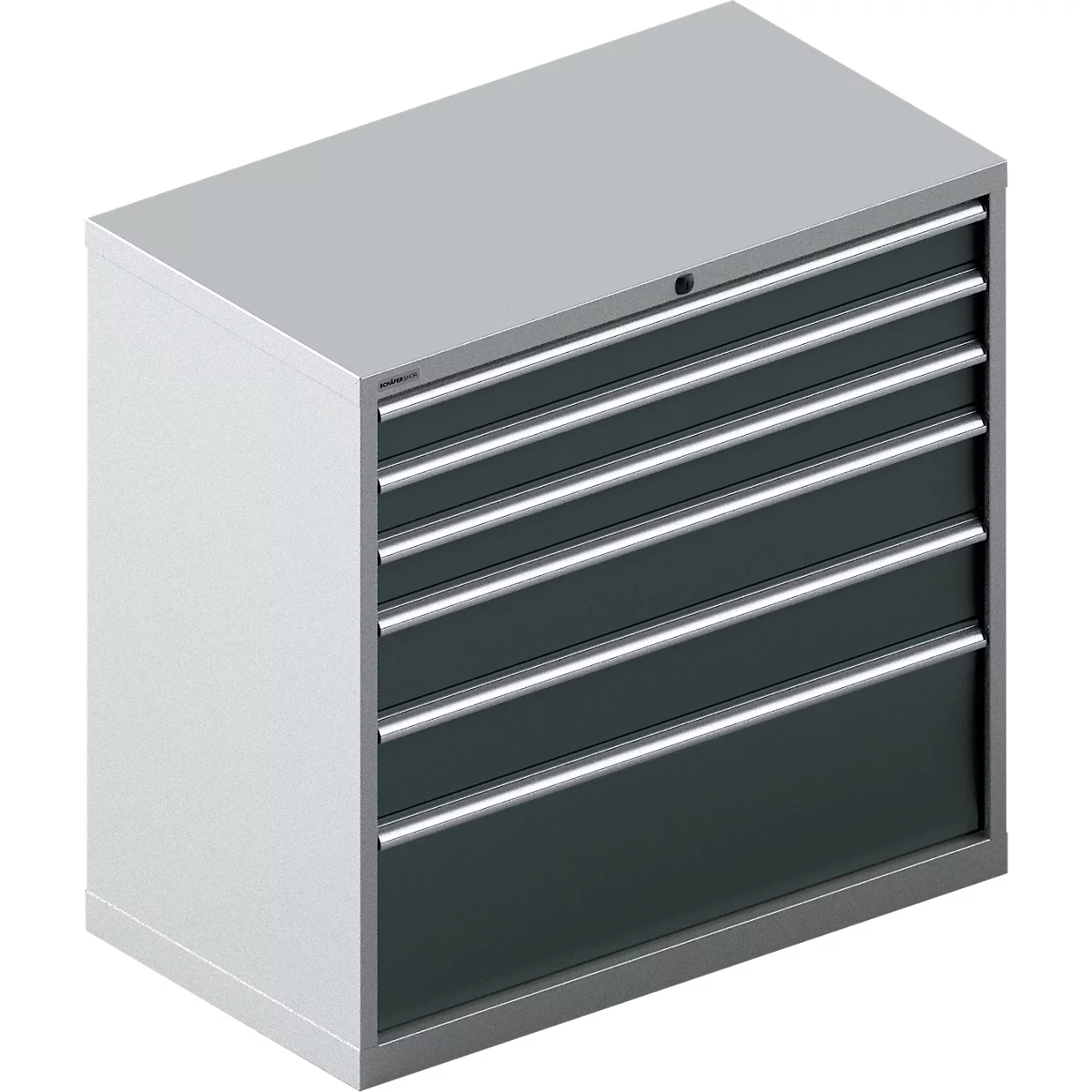 Schäfer Shop Select Ladekast 54-27, 6 laden, tot 200 kg, B 1023 x D 572 x D 572 x H 1000 mm, wit aluminium/antracietgrijs.