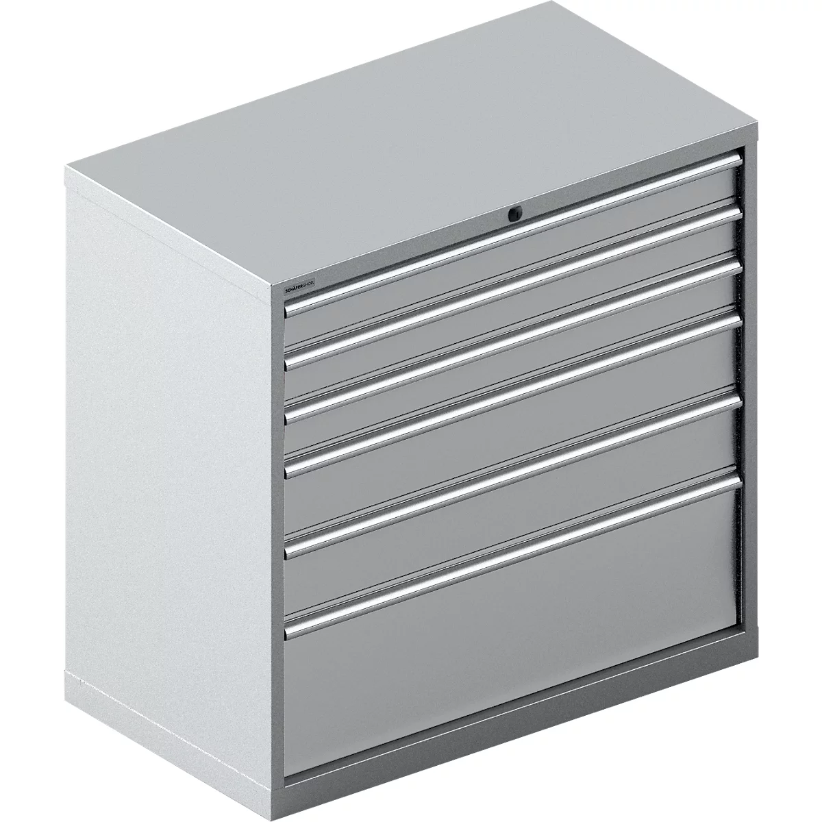 Schäfer Shop Select Ladekast 54-27, 6 laden, tot 200 kg, B 1023 x D 572 x H 1000 mm, wit aluminium.