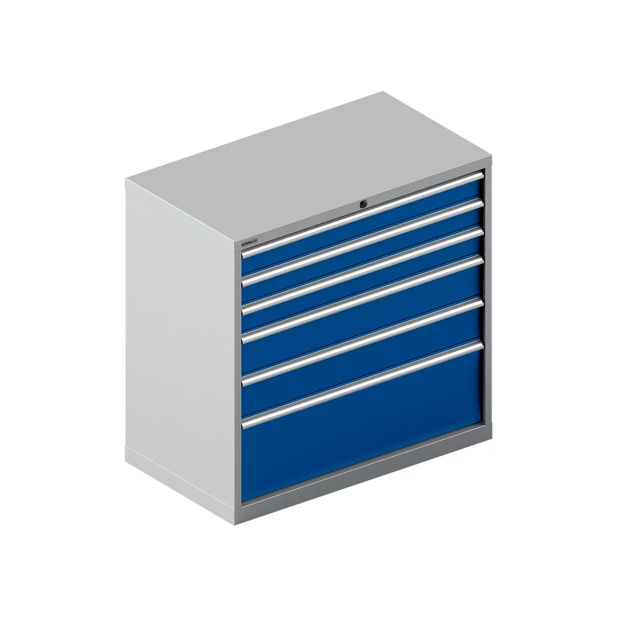 Schäfer Shop Select Ladekast 54-27, 6 laden, tot 75 kg, B 1023 x D 572 x D 572 x H 1000 mm, wit aluminium/enziumblauw, met een inhoud van maximaal 75 kg.