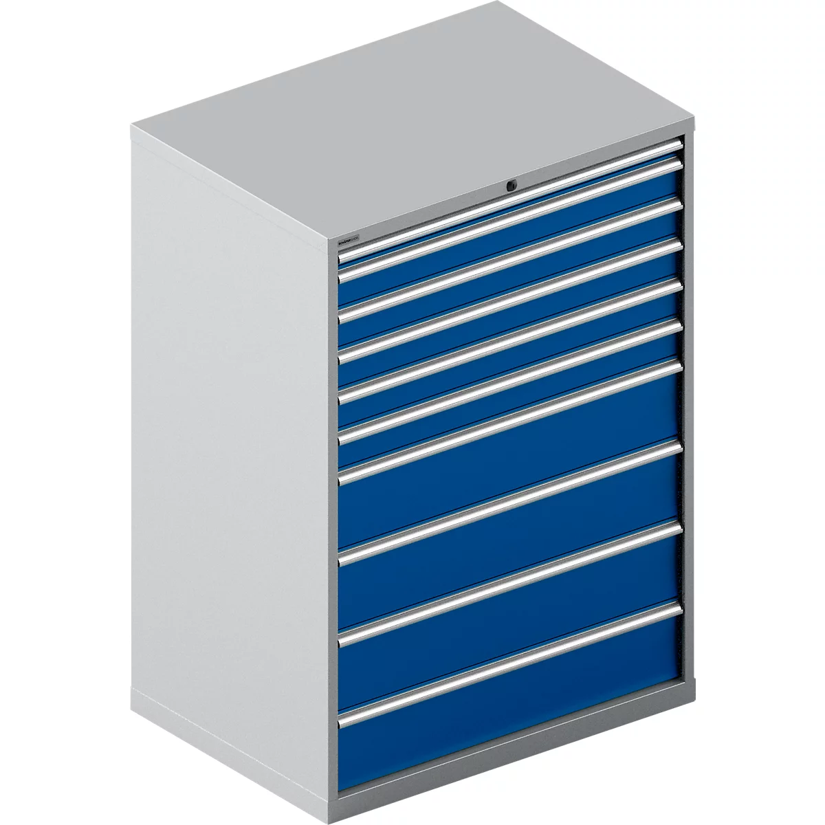 Schäfer Shop Select Ladekast BSK 54-36, staal, 10 laden, tot 200 kg, B 1023 x D 725 x D 1450 mm, wit aluminium/enziumblauw, tot 200 kg, B 1023 x D 725 x H 1450 mm.