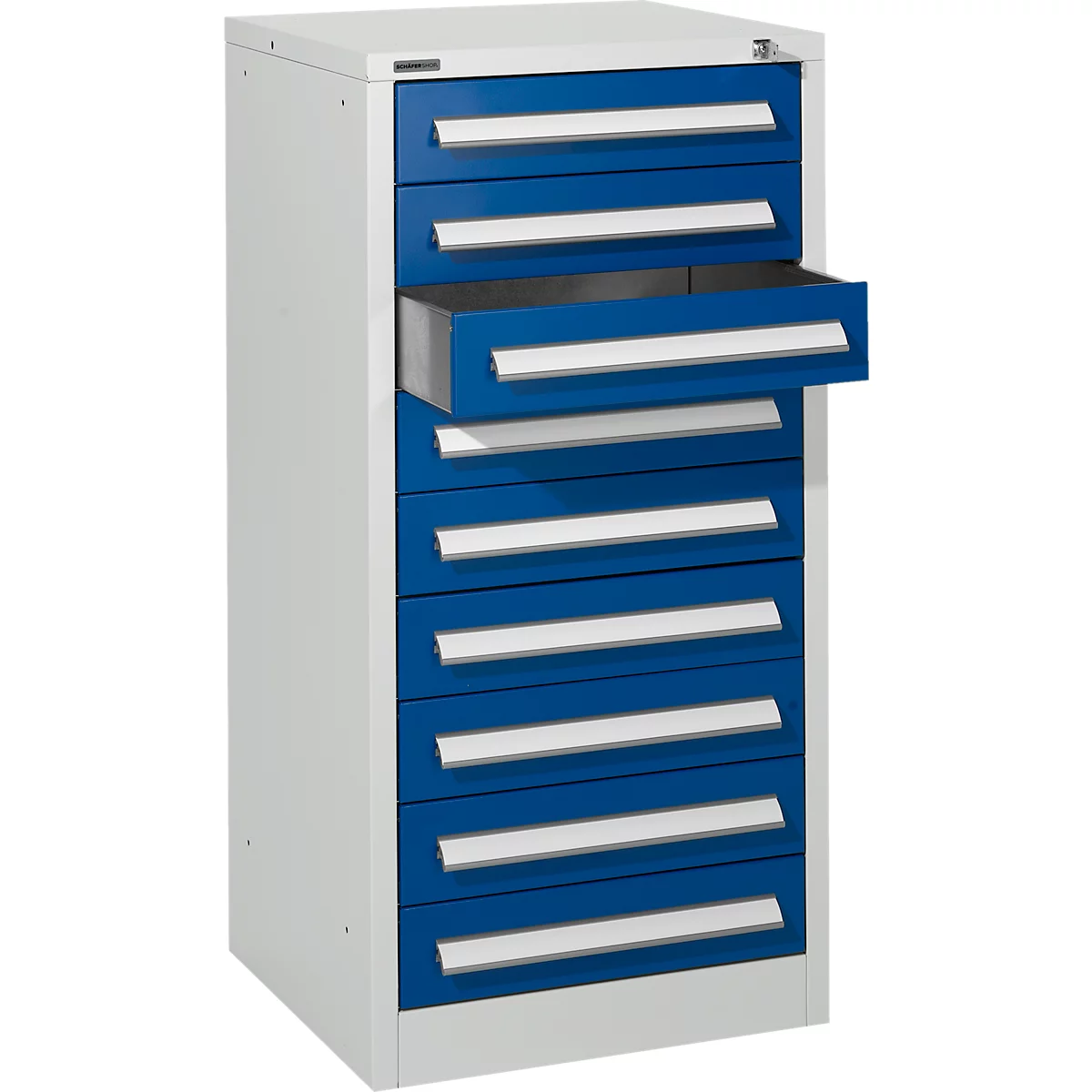 Schäfer Shop Select ladekast SF 90, 9 laden, lichtgrijs RAL 7035 gentiaanblauw RAL 5010