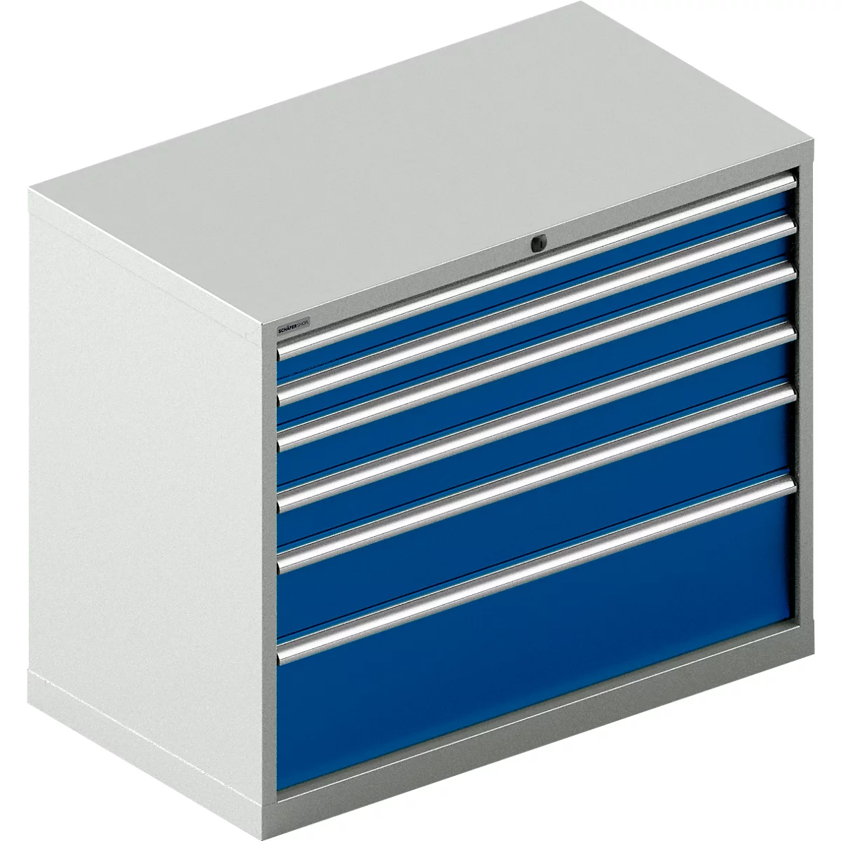 Schäfer Shop Select Ladekast WSK 54-36, staal, 6 laden, tot 200 kg, B 1023 x D 725 x H 1000 mm, lichtgrijs/enziumblauw, B 1023 x D 725 x H 1000 mm.
