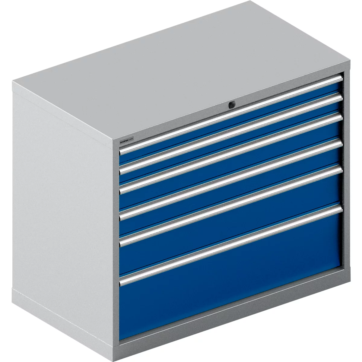 Schäfer Shop Select Ladekast WSK 54-36, staal, 6 laden, tot 200 kg, B 1023 x D 725 x H 1000 mm, wit aluminium/enziumblauw, tot 200 kg, B 1023 x D 725 x H 1000 mm.