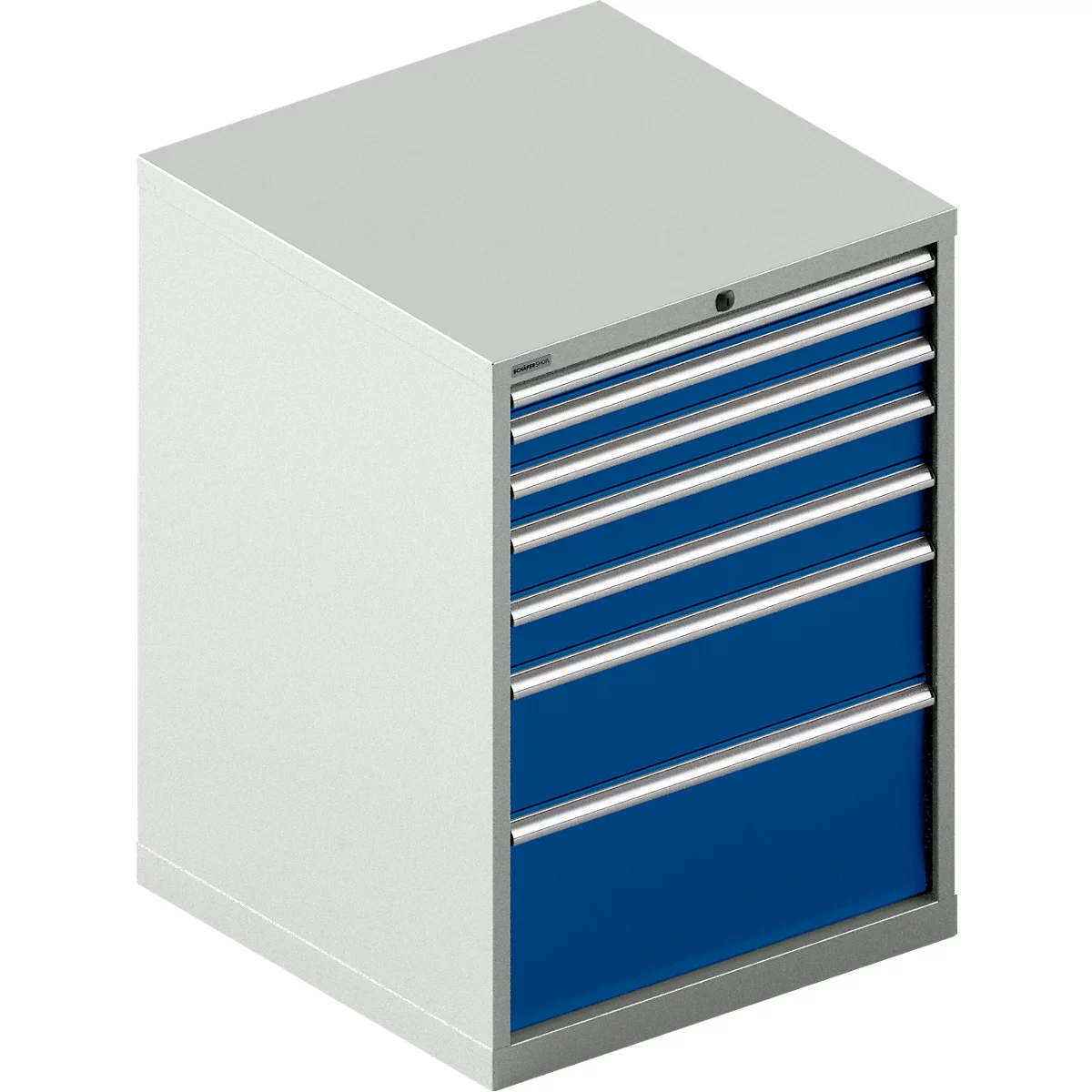 Schäfer Shop Select Ladekast WSK 54-36, staal, 7 laden, tot 200 kg, B 1023 x D 725 x H 1000 mm, lichtgrijs/gentiaanblauw