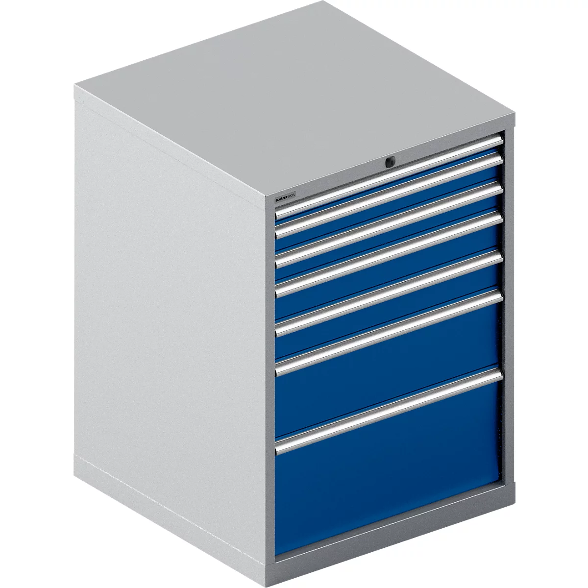 Schäfer Shop Select Ladekast WSK 54-36, staal, 7 laden, tot 200 kg, B 1023 x D 725 x H 1000 mm, wit aluminium/gentiaanblauw