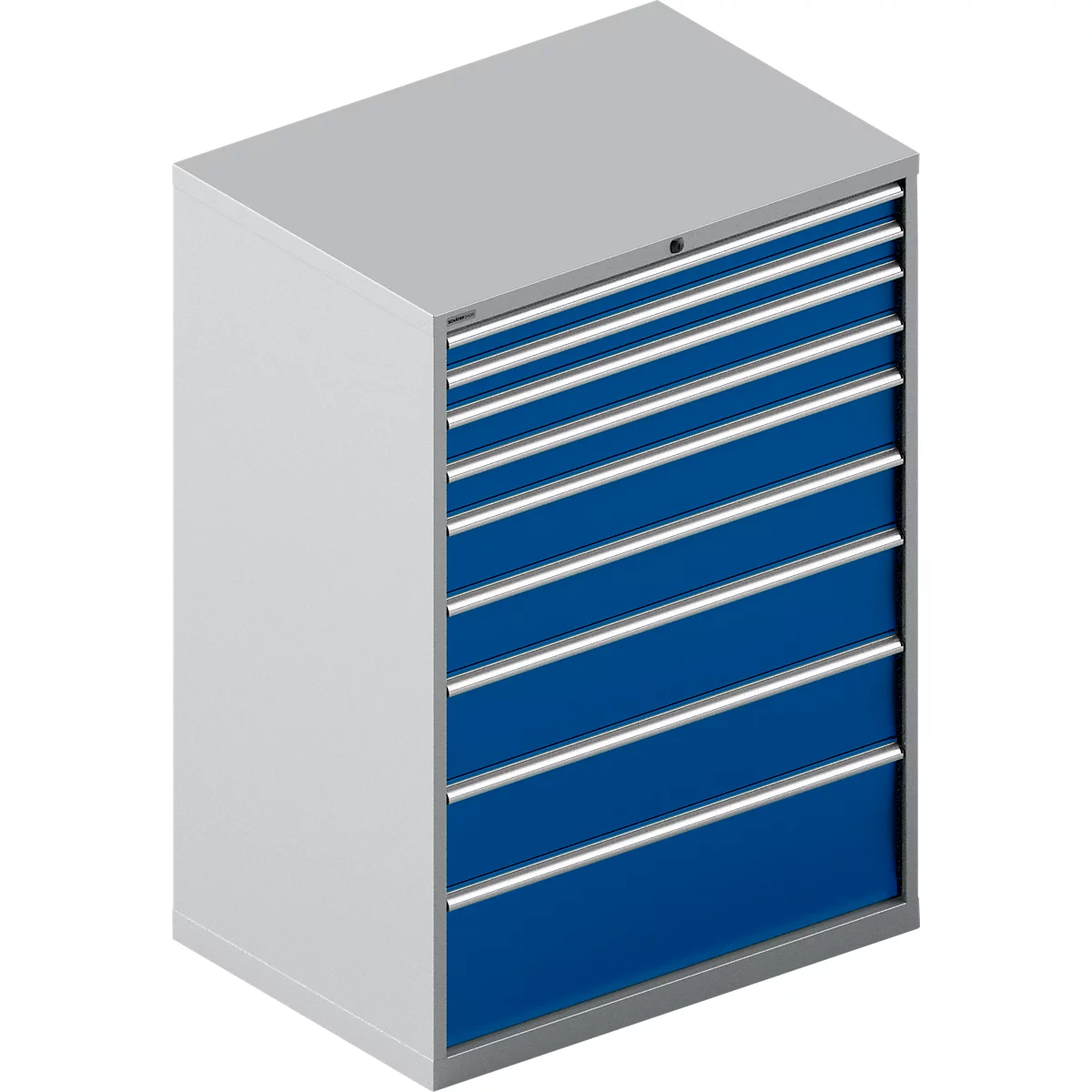 Schäfer Shop Select Ladekast WSK 54-36, staal, 8 laden, tot 200 kg, B 1023 x D 725 x H 1000 mm, wit aluminium/enziumblauw, tot 200 kg, B 1023 x D 725 x H 1000 mm.