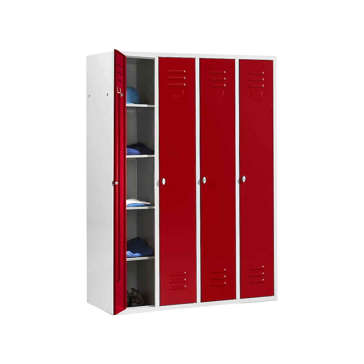 Schäfer Shop Select Locker con 4 compartimentos, cerradura de pestillo giratorio, gris claro/rojo