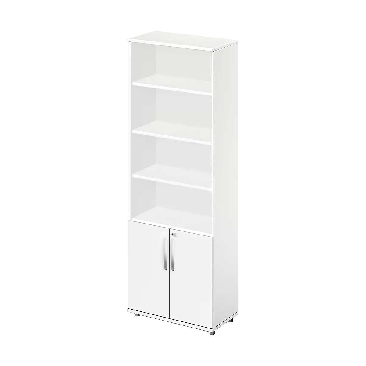 Schäfer Shop Select LOGIN combinatiekast, 4 legborden bovenaan, 2 dossierhoogtes met deuren onderaan, B 800 x D 420 x H 2240 mm, wit/wit