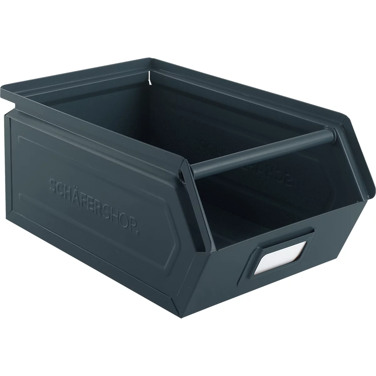 Schäfer Shop Select magazijnbak met open voorzijde en draagbeugel, staal, L 357 x B 211 x H 145 mm, 8,5 l, 60 kg, RAL 5008 (grijsblauw)