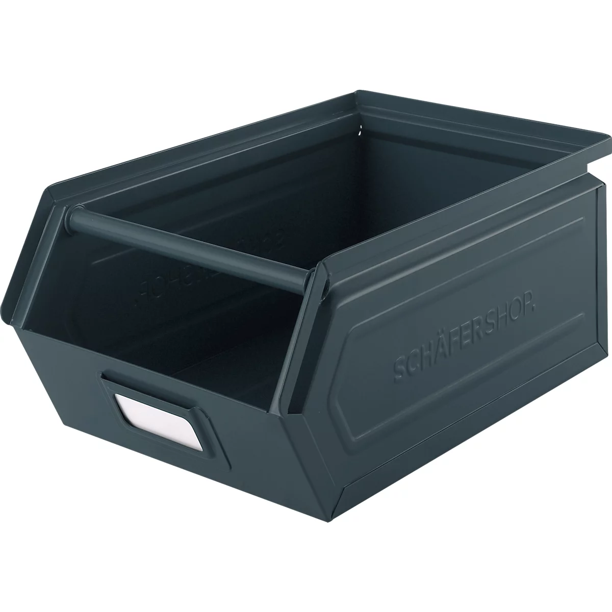 Schäfer Shop Select magazijnbak met open voorzijde en draagbeugel, staal, L 357 x B 211 x H 145 mm, 8,5 l, 60 kg, RAL 5008 (grijsblauw)