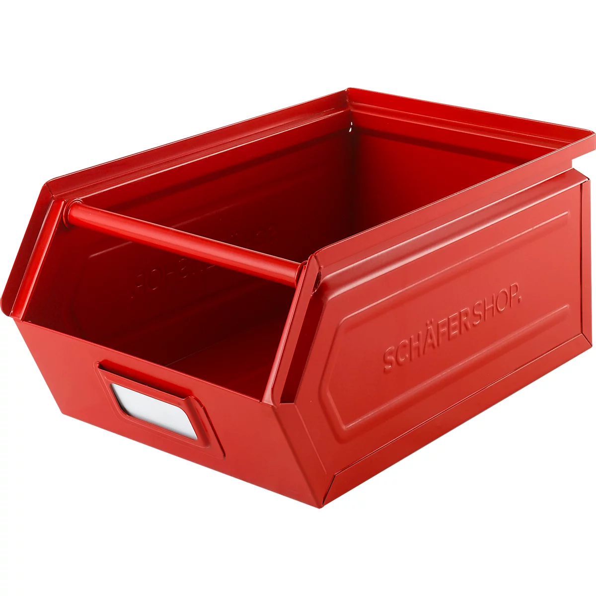 Schäfer Shop Select magazijnbak met open voorzijde en draagbeugel, staal, L 358 x B 211 x H 145 mm, 8,5 l, 60 kg, RAL 3000 (vuurrood)