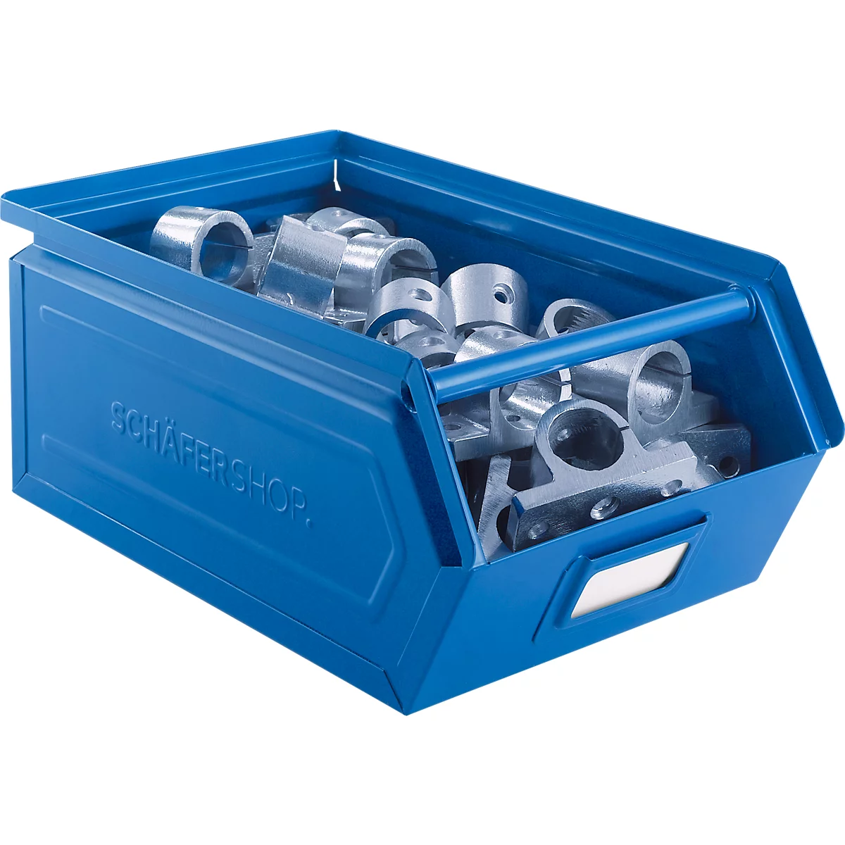 Schäfer Shop Select magazijnbak met open voorzijde en draagbeugel, staal, L 359 x B 211 x H 145 mm, 8,5 l, 60 kg, RAL 5015 (hemelsblauw)