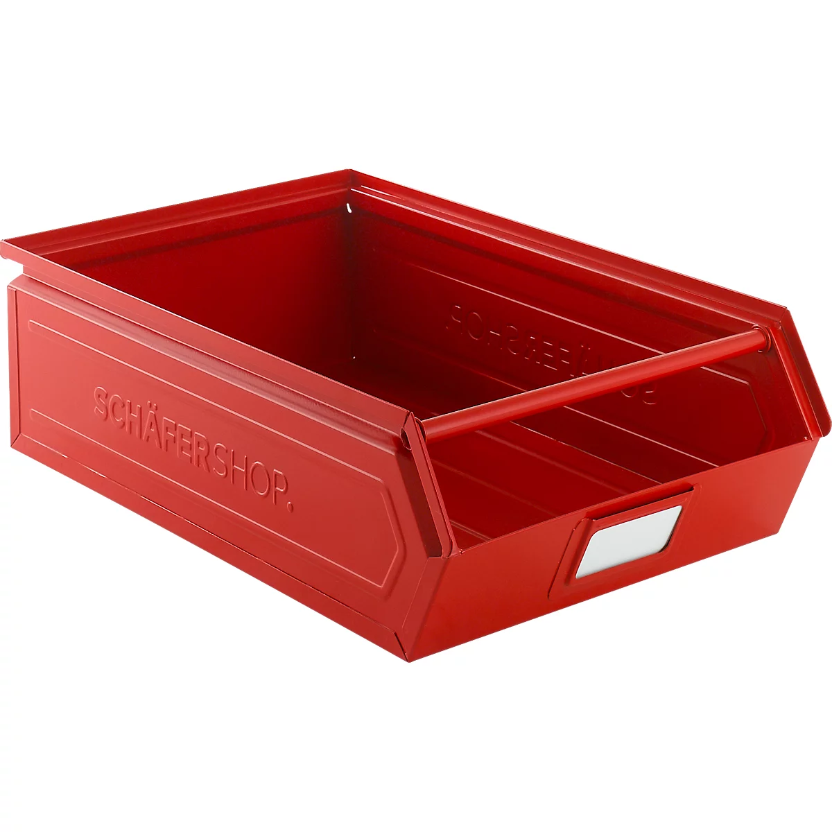 Schäfer Shop Select magazijnbak met open voorzijde, met draagbeugel, 18,5 l, 80 kg, L 501 x B 308 x H 146 mm, staal, RAL 3000 (vuurrood)