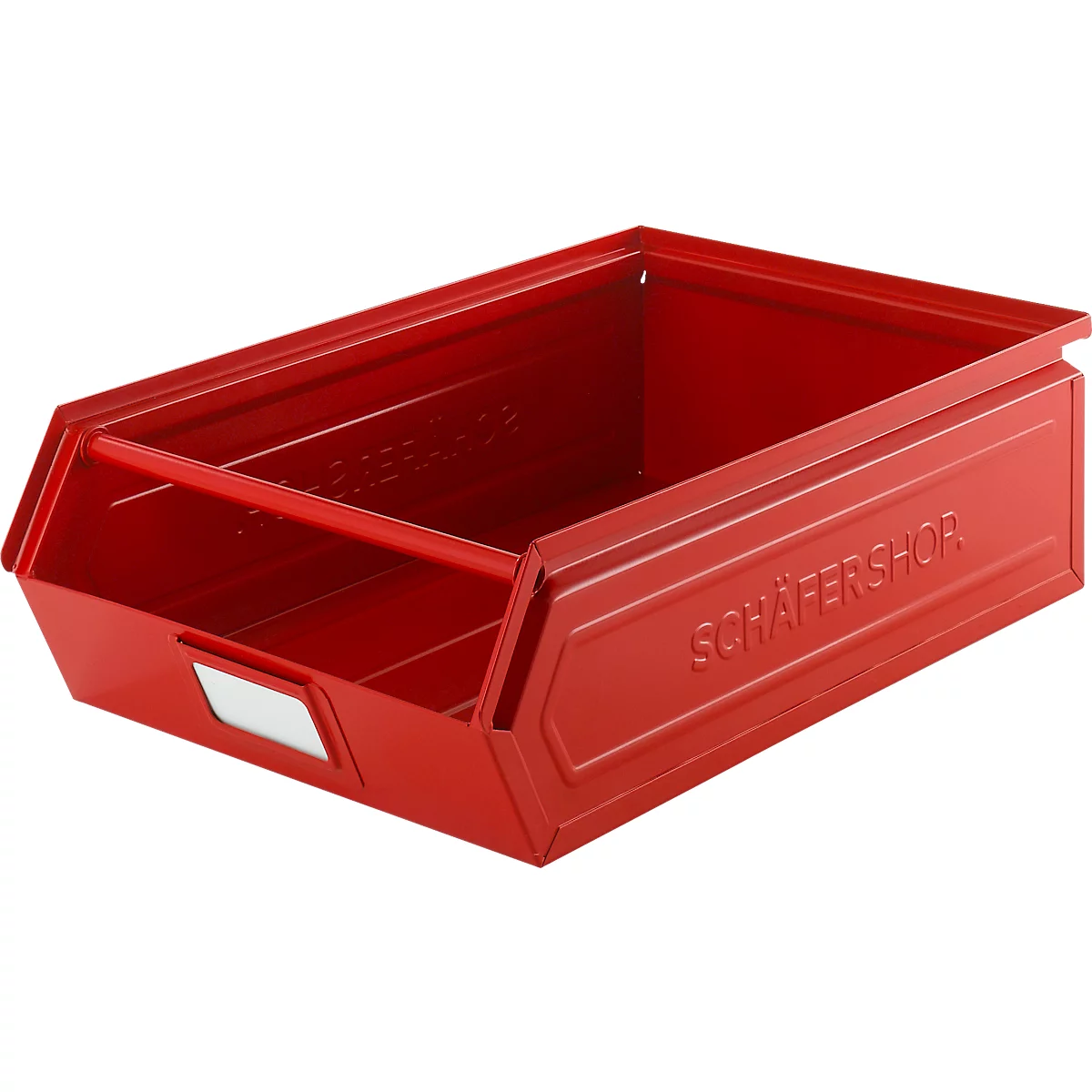 Schäfer Shop Select magazijnbak met open voorzijde, met draagbeugel, 18,5 l, 80 kg, L 501 x B 308 x H 146 mm, staal, RAL 3000 (vuurrood)